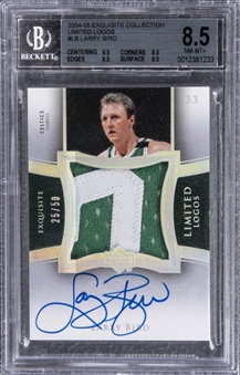 2004-05 UD "Exquisite Collection" Limited Logos #LB Larry Bird Signed Game Used Patch Card (#25/50) – BGS NM-MT+ 8.5/BGS 10 